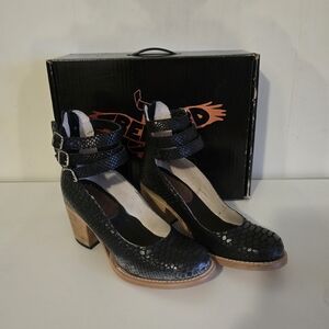 Freebird Black Snake Heels with Tan Accents